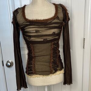 Y2K VINTAGE SHIRT PASSION ITALIA SIZE L BOHO HEARTS MESH LONG SLEEVE SHIRT